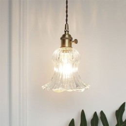 Genomskinligt Räfflat Glas Taklampa Blomformad Lampa Med Vridbrytare