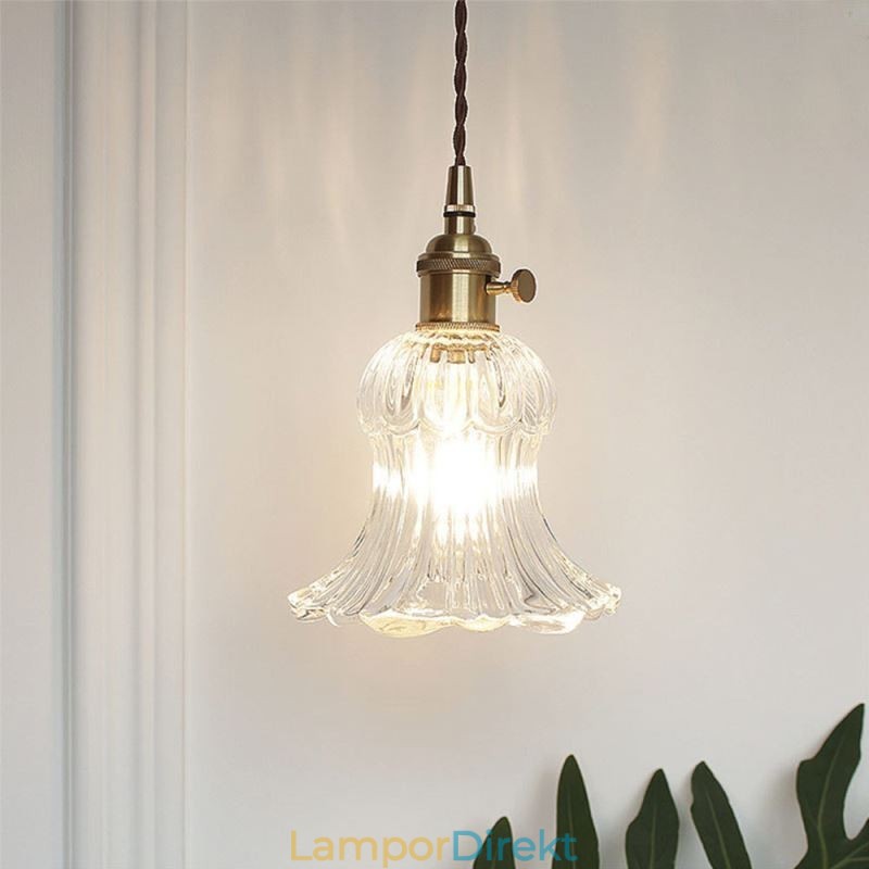 Genomskinligt Räfflat Glas Taklampa Blomformad Lampa Med Vridbrytare