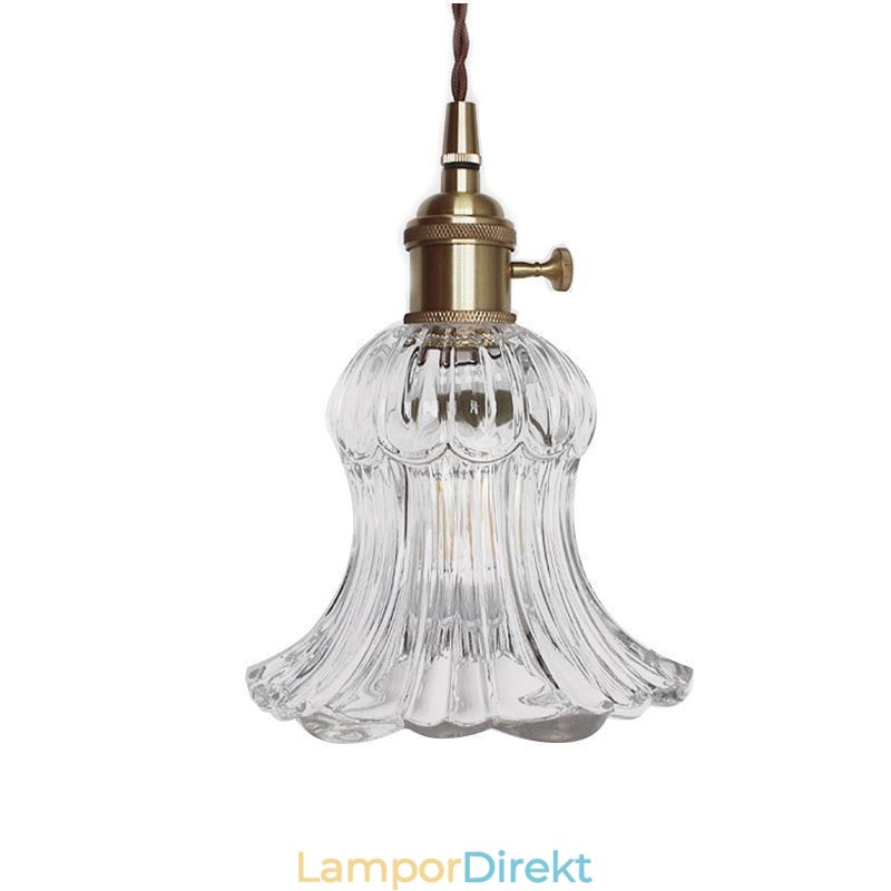 Genomskinligt Räfflat Glas Taklampa Blomformad Lampa Med Vridbrytare