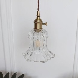 Genomskinligt Räfflat Glas Taklampa Blomformad Lampa Med Vridbrytare