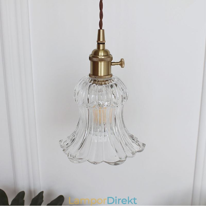 Genomskinligt Räfflat Glas Taklampa Blomformad Lampa Med Vridbrytare