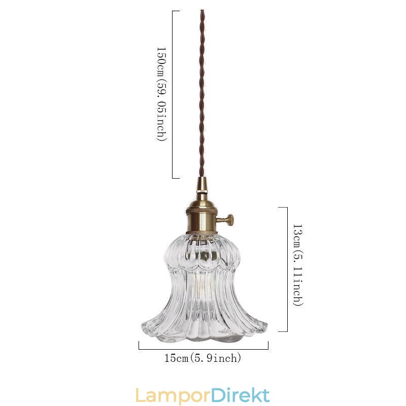 Genomskinligt Räfflat Glas Taklampa Blomformad Lampa Med Vridbrytare