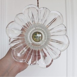 Genomskinligt Räfflat Glas Taklampa Blomformad Lampa Med Vridbrytare