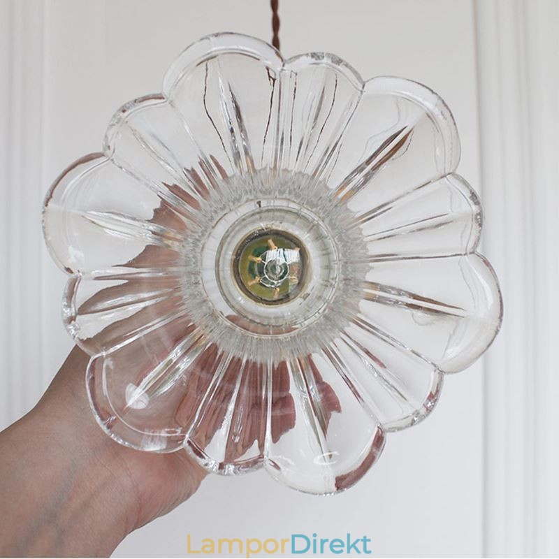 Genomskinligt Räfflat Glas Taklampa Blomformad Lampa Med Vridbrytare