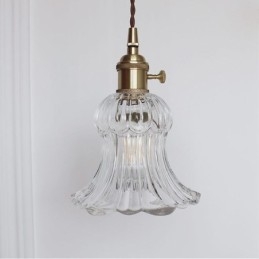 Genomskinligt Räfflat Glas Taklampa Blomformad Lampa Med Vridbrytare