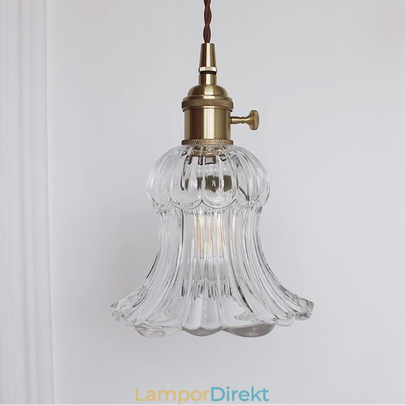 Genomskinligt Räfflat Glas Taklampa Blomformad Lampa Med Vridbrytare