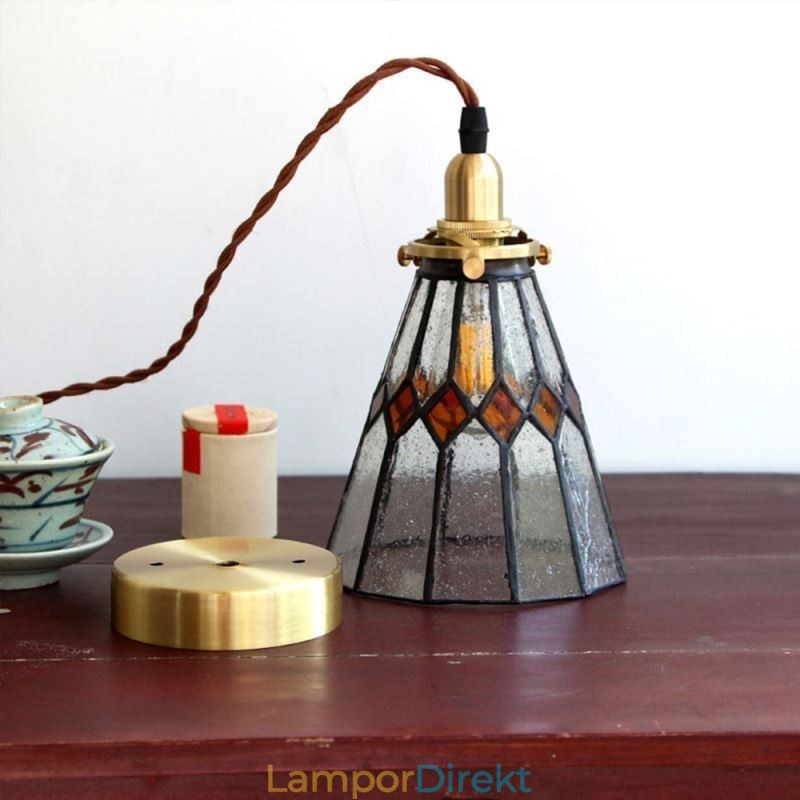 Rustik Taklampa Pendellampa I Målat Glas
