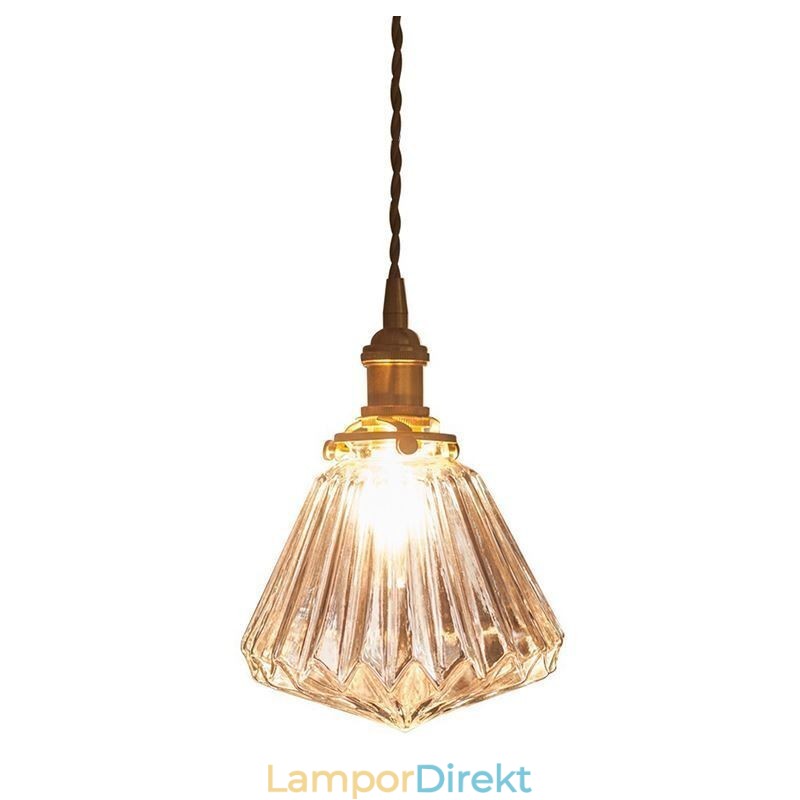 Pendellampa I Klar Diamant Med Ribbad Glas