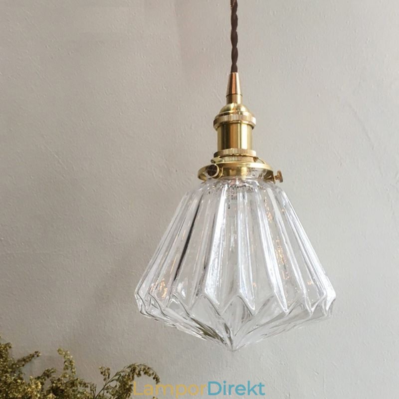 Pendellampa I Klar Diamant Med Ribbad Glas