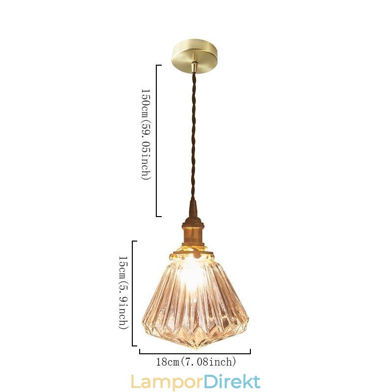 Pendellampa I Klar Diamant Med Ribbad Glas