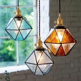 Geometriskt Färgat Glas Farmhouse Pendellampa