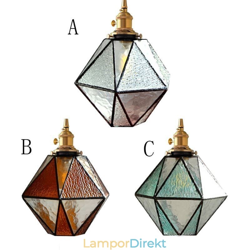 Geometriskt Färgat Glas Farmhouse Pendellampa