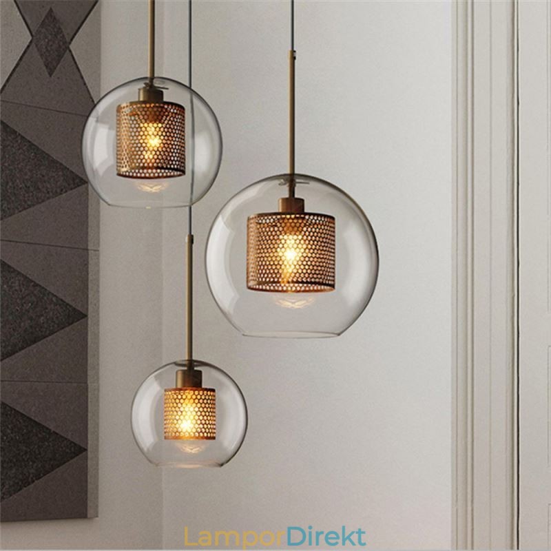 Nordic Pendellampa Glas Hembelysning Rund Kulform Lampa Sänglampa