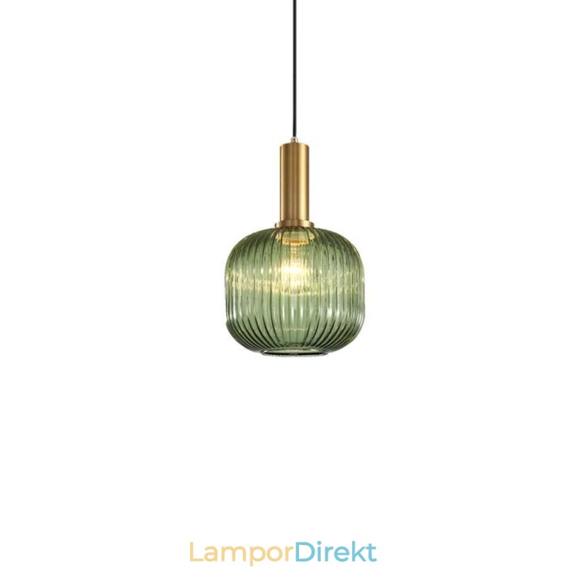 Räfflade Taklampa I Glas Med Mässingshållare