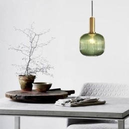 Räfflade Taklampa I Glas Med Mässingshållare