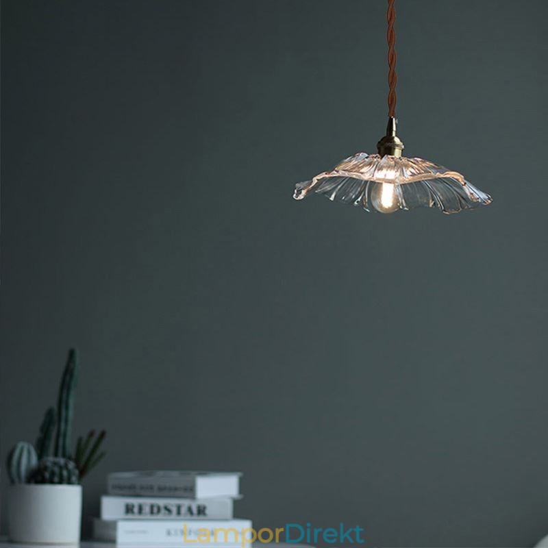 Lotus Leaf Ribbed Clear Glass Pendel Light Homestay Lamp
