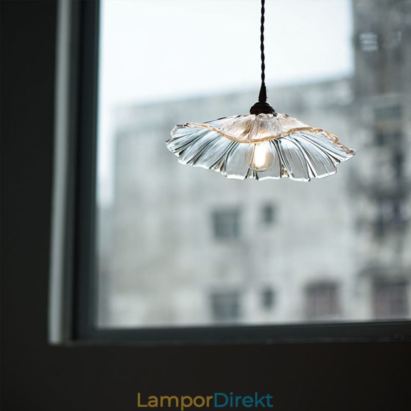 Lotus Leaf Ribbed Clear Glass Pendel Light Homestay Lamp