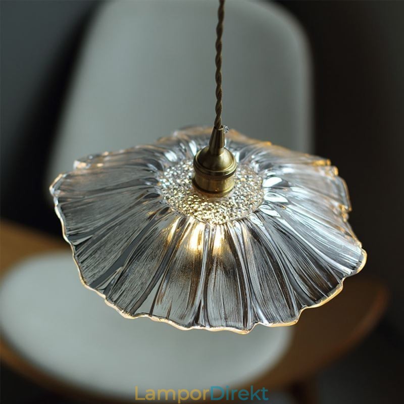 Lotus Leaf Ribbed Clear Glass Pendel Light Homestay Lamp