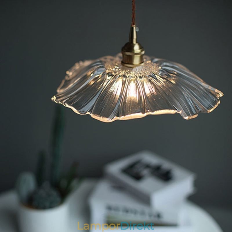 Lotus Leaf Ribbed Clear Glass Pendel Light Homestay Lamp