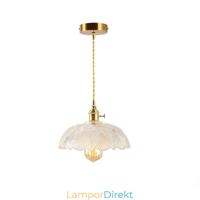 Stor Taklampa Med Klart Ribbad Glas Hembelysning Med Vridströmbrytare Lampa Lugnande Värmeljus