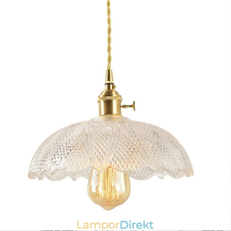 Stor Taklampa Med Klart Ribbad Glas Hembelysning Med Vridströmbrytare Lampa Lugnande Värmeljus