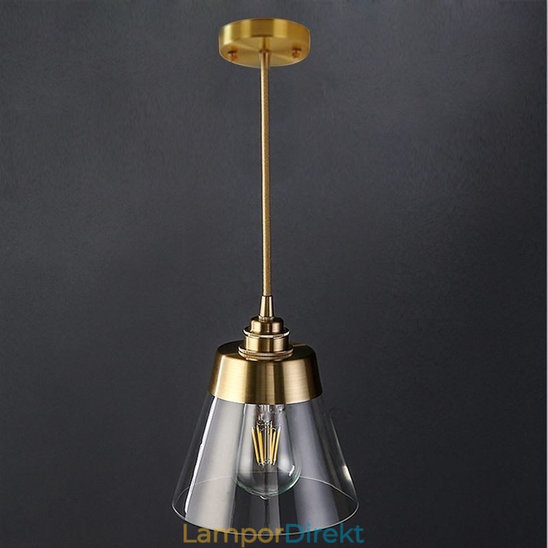 Nordic Retro Pendellampa Glasskärm Hembelysning Mässing Hållare Lampa Light