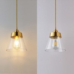 Nordic Retro Pendellampa Glasskärm Hembelysning Mässing Hållare Lampa Light