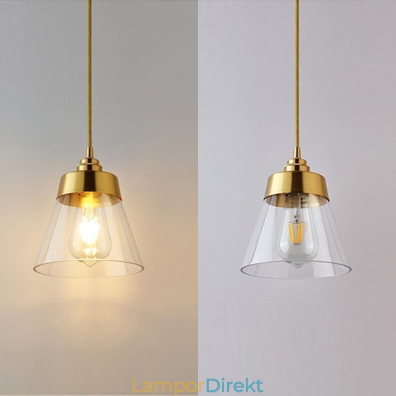 Nordic Retro Pendellampa Glasskärm Hembelysning Mässing Hållare Lampa Light