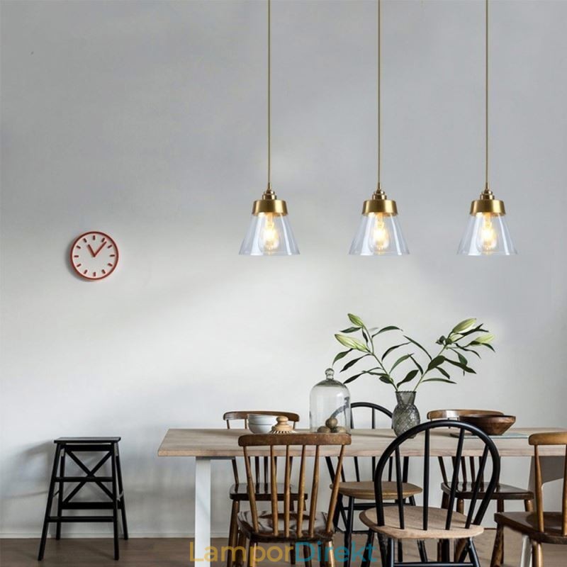 Nordic Retro Pendellampa Glasskärm Hembelysning Mässing Hållare Lampa Light