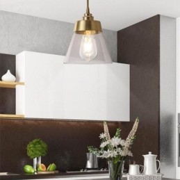 Nordic Retro Pendellampa Glasskärm Hembelysning Mässing Hållare Lampa Light