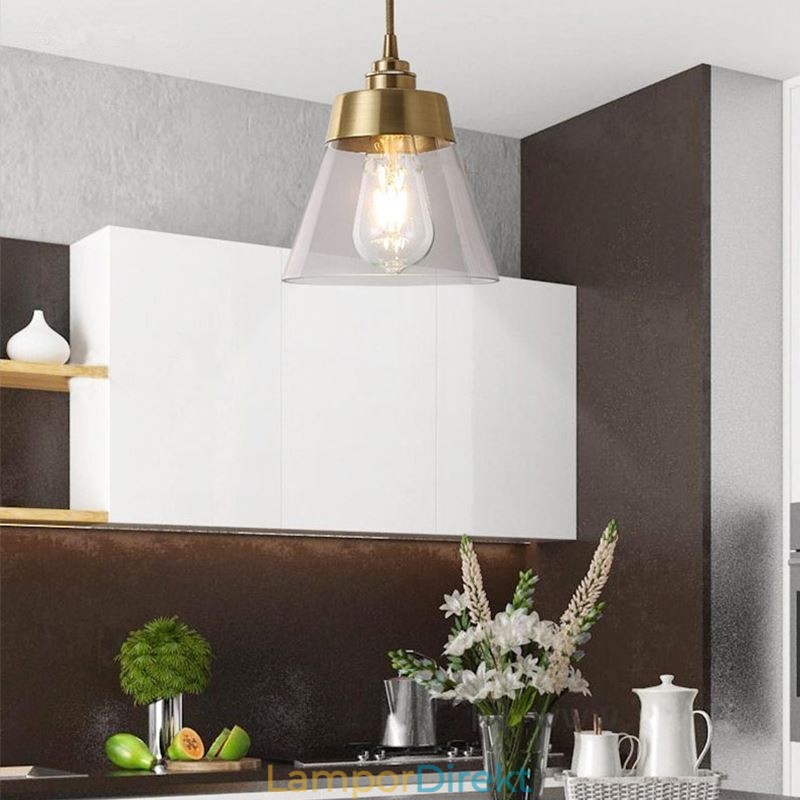 Nordic Retro Pendellampa Glasskärm Hembelysning Mässing Hållare Lampa Light