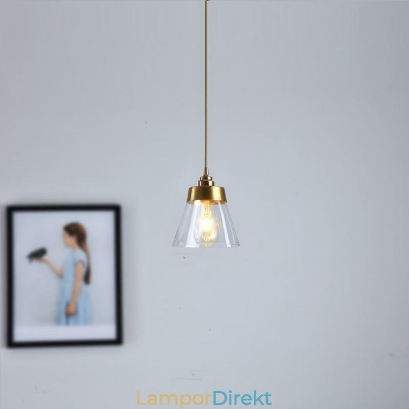 Nordic Retro Pendellampa Glasskärm Hembelysning Mässing Hållare Lampa Light