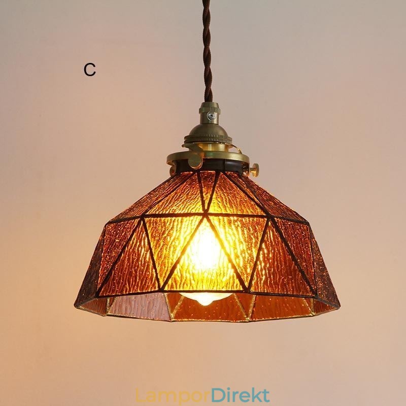 Geometrisk Taklampa I Målat Glas