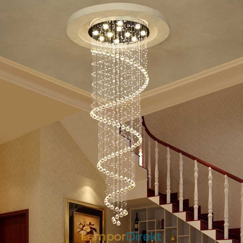 Spiral Modern K9 Kristalltak Taklampa Inomhus Ljuskrona Belysningsarmaturer För Trappor Högt I Tak