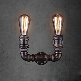 2 Lampor Vintage Metall Vattenrör Vägglampa Med Edison Lampa