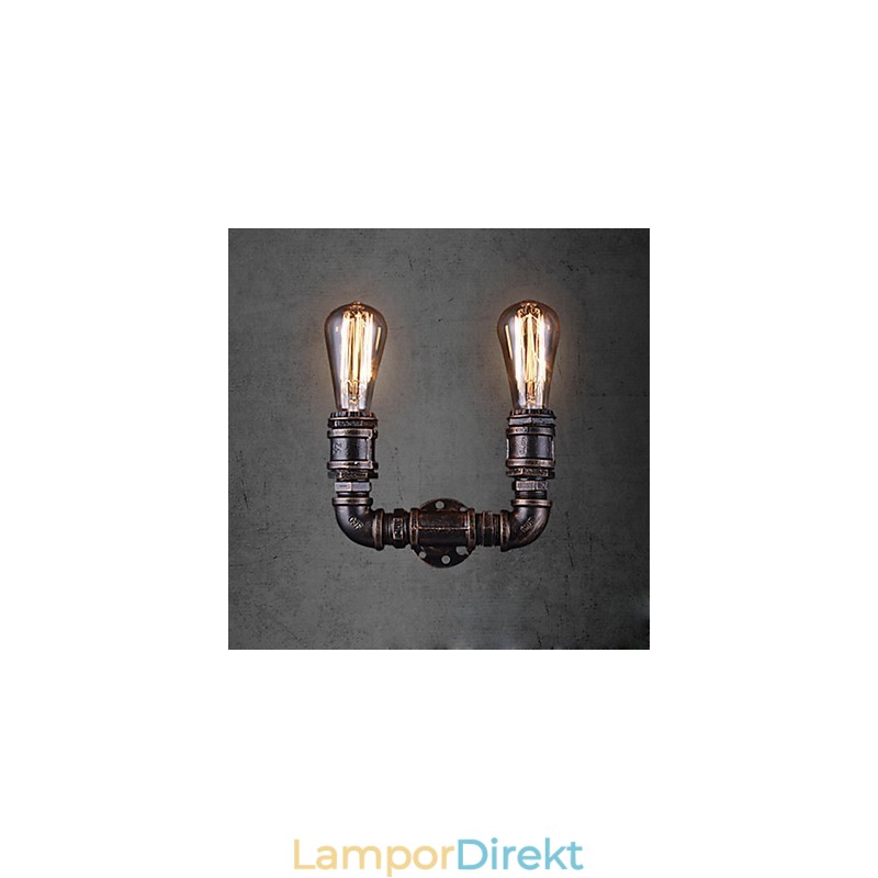 2 Lampor Vintage Metall Vattenrör Vägglampa Med Edison Lampa