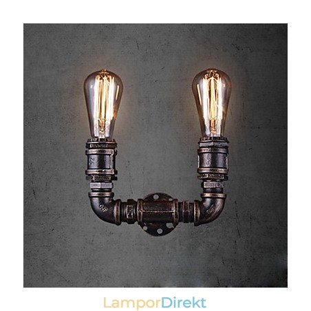 2 Lampor Vintage Metall Vattenrör Vägglampa Med Edison Lampa 2 Lampor Vintage Metall Vattenrör Vägglampa Med Edison Lampa