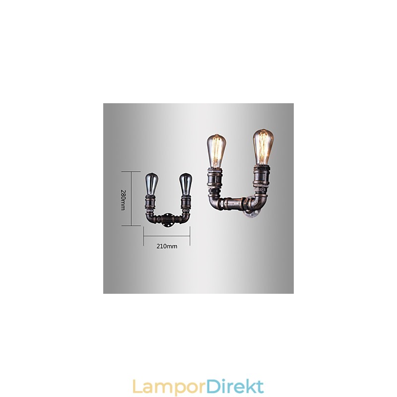 2 Lampor Vintage Metall Vattenrör Vägglampa Med Edison Lampa
