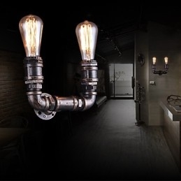 2 Lampor Vintage Metall Vattenrör Vägglampa Med Edison Lampa