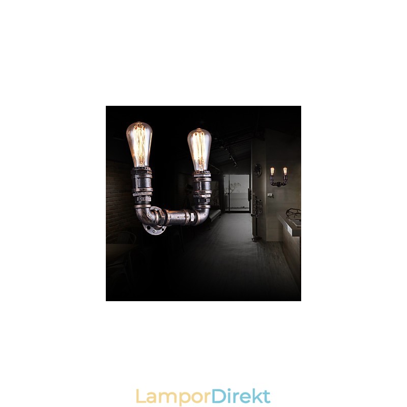 2 Lampor Vintage Metall Vattenrör Vägglampa Med Edison Lampa