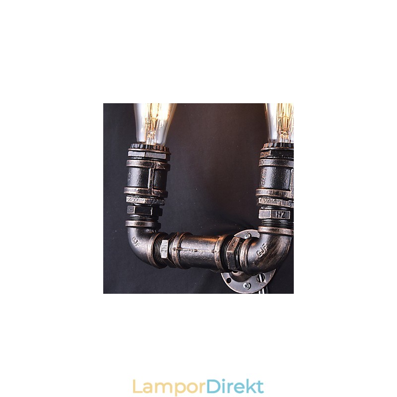 2 Lampor Vintage Metall Vattenrör Vägglampa Med Edison Lampa