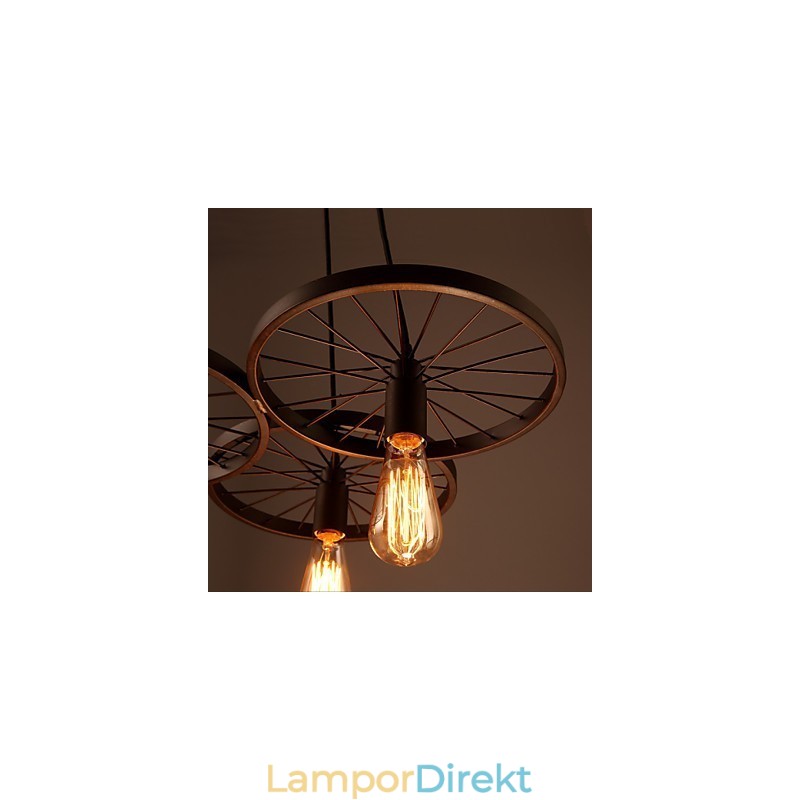 Loft Retro Pendellampor Amerikansk Land Smidesjärn Ljuskrona Industriell Stil Hjul