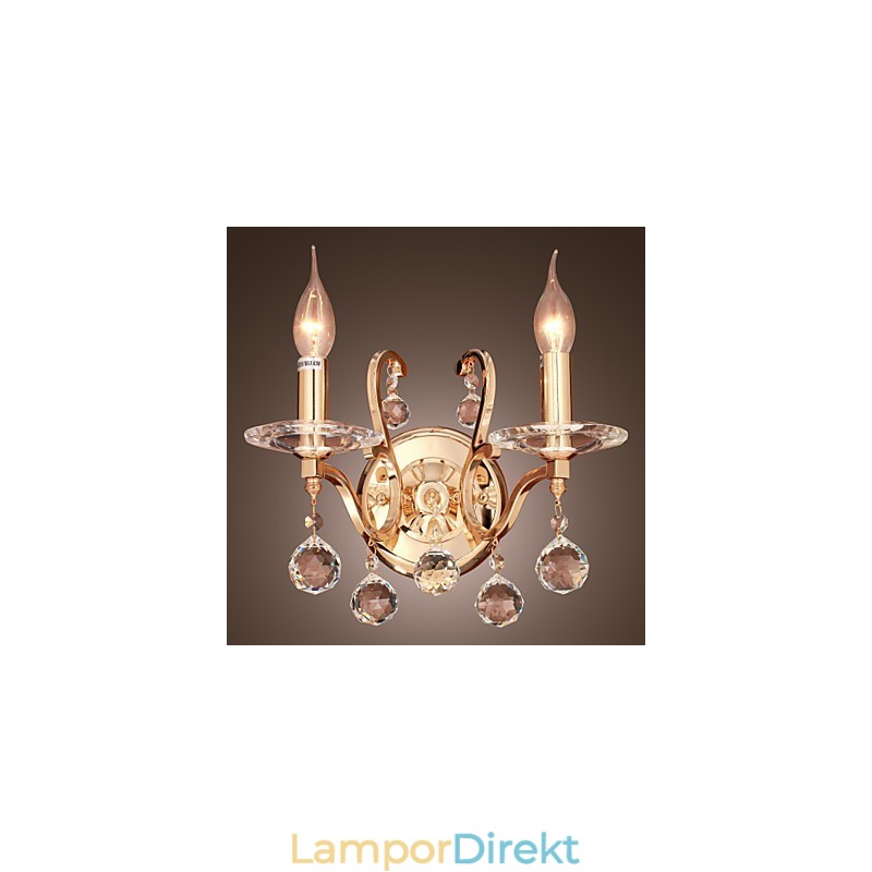 Gyllene Kristallvägglampa Med 2 Lampor