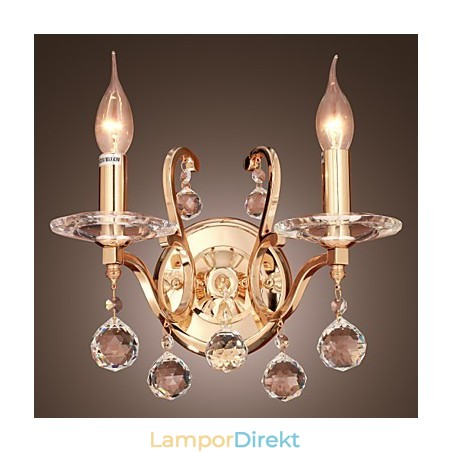Gyllene Kristallvägglampa Med 2 Lampor Gyllene Kristallvägglampa Med 2 Lampor