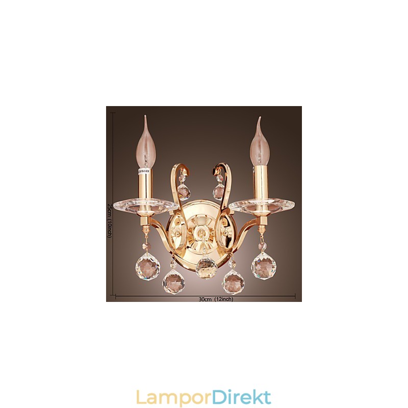 Gyllene Kristallvägglampa Med 2 Lampor