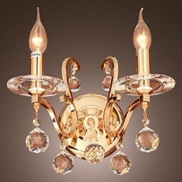 Gyllene Kristallvägglampa Med 2 Lampor