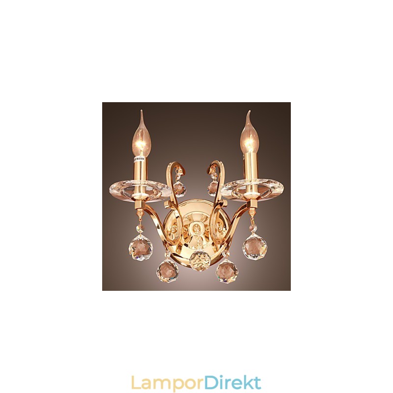 Gyllene Kristallvägglampa Med 2 Lampor