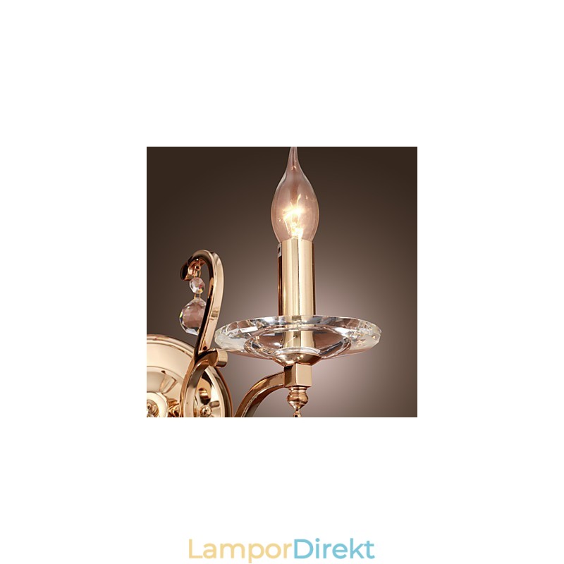 Gyllene Kristallvägglampa Med 2 Lampor