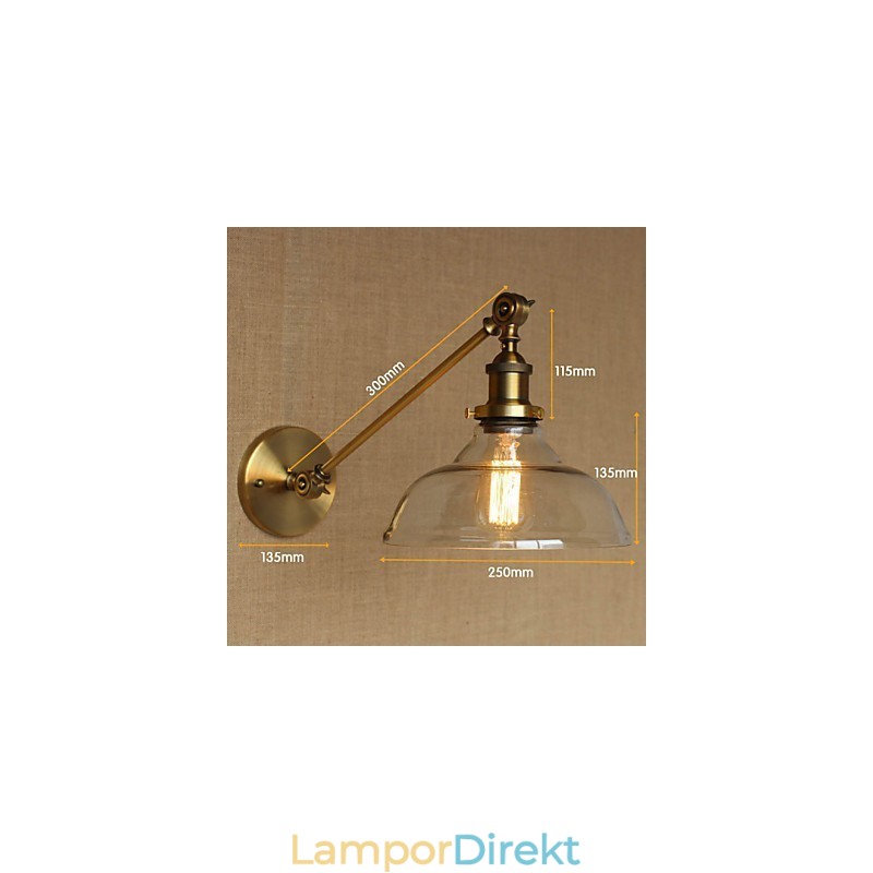 Iron Glas Brons Mässing Arm Style Retro Creative American Country Hall Sovrum Vägglampa