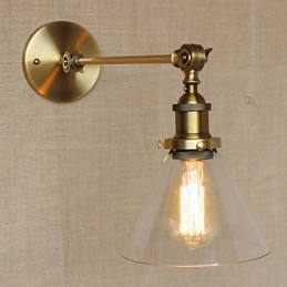 Iron Glas Brons Mässing Arm Style Retro Creative American Country Hall Sovrum Vägglampa